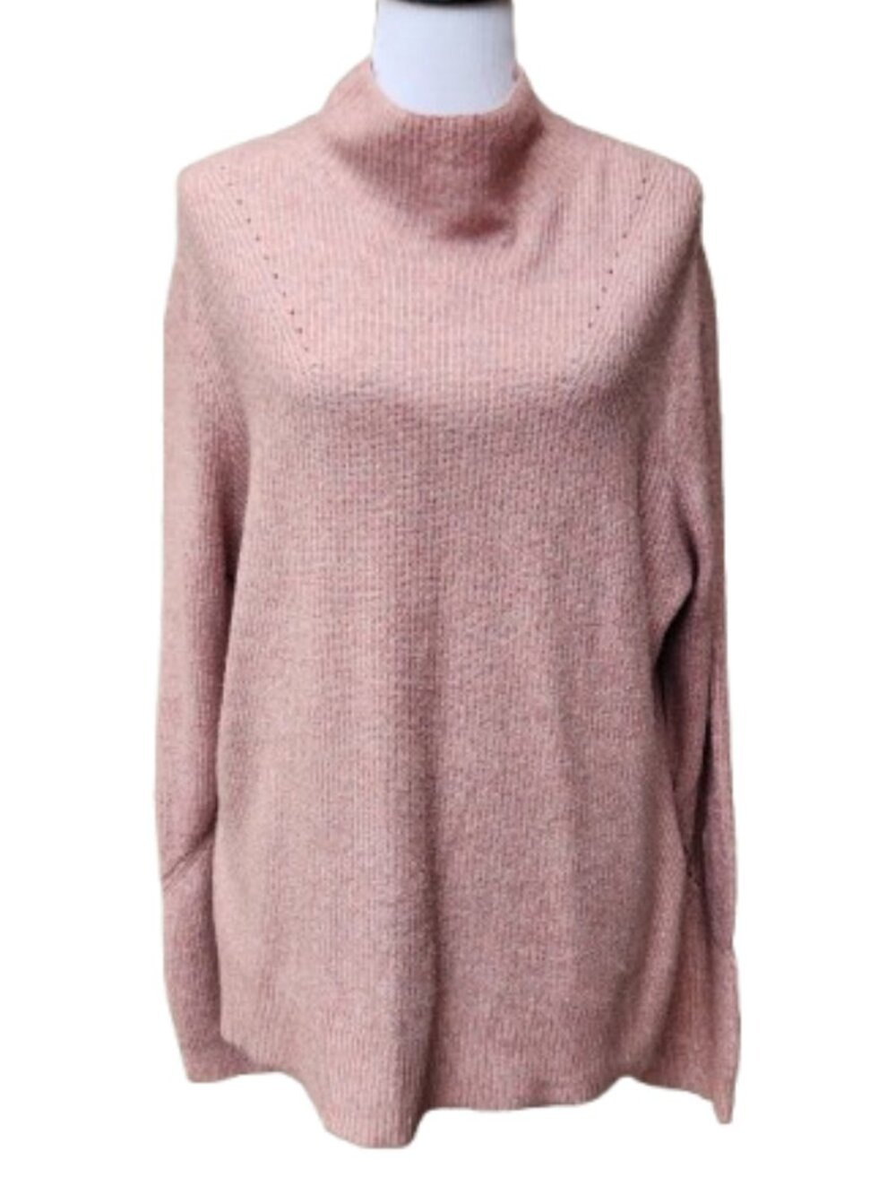 LOFT Pink Mockneck Sweater 482340 Laser-Cut Trim Detail Zip-Up Back Solid